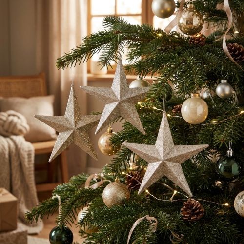 Stelle glitterate per appendere champagne Ø21cm 3pz | Floristik24.it
