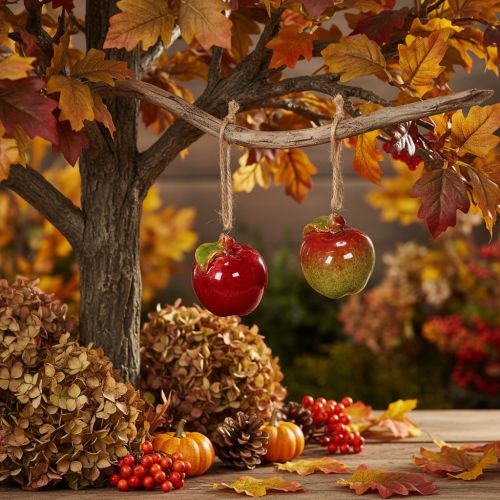 Decorazione autunnale a forma di mela in ceramica da appendere, 5 cm, 4 pezzi | Floristik24.it