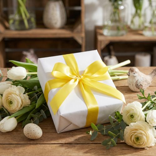 Prodotto Nastro decorativo in taffetà, nastro regalo giallo chiaro 40 mm 50 m