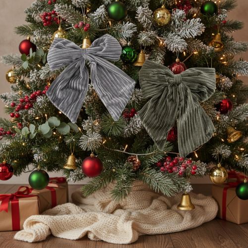 Fiocco decorativo da appendere, fiocco natalizio, velluto, a coste, 24 cm, 2 pezzi | Floristik24.it
