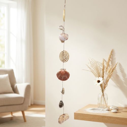Prodotto Decorazione murale decorativa marittima, ghirlanda di conchiglie, ghirlanda marittima L125cm