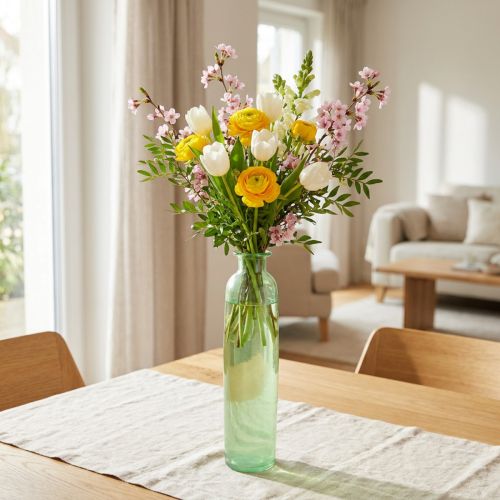 Vaso da fiori in vetro, vaso decorativo verde, alto, Ø6,5cm, H30cm | Floristik24.it