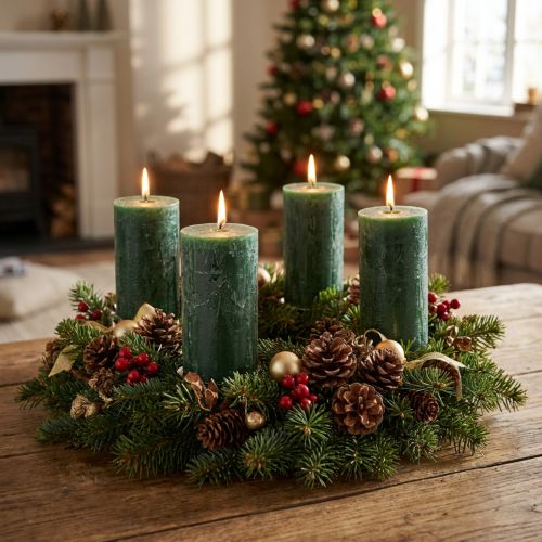 Candele a colonna colorate, verde scuro, 60×110 mm, set da 4, decorazione rustica, candele dell'Avvento, lunga durata di combustione | Floristik24.it