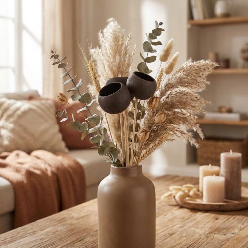 Campane decorative con fiori secchi su gambo nere 44 cm 3 pz | Floristik24.it