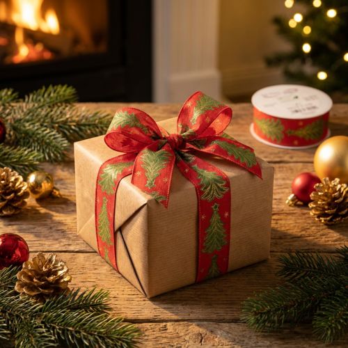 Prodotto Nastro regalo per albero di Natale con stelle, 40 mm, 15 m
