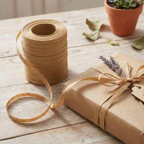 Prodotto Nastro regalo marrone, nastro arricciato, materiali artigianali sostenibili, 10 mm x 100 cm