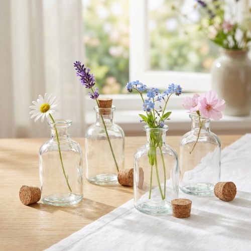 Vaso in vetro bottiglie vaso decorativo con tappo in sughero H10,5cm 8 pz | Floristik24.it