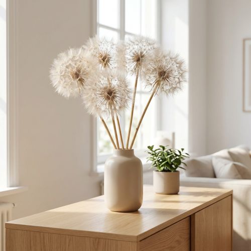 Prodotto Dente di leone gigante decorativo, fiori secchi per un design d'interni moderno, 12 cm, 4 pezzi