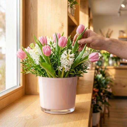 Prodotto Vaso da fiori in vetro rosa, secchio in vetro Ø14,5cm H12,5cm