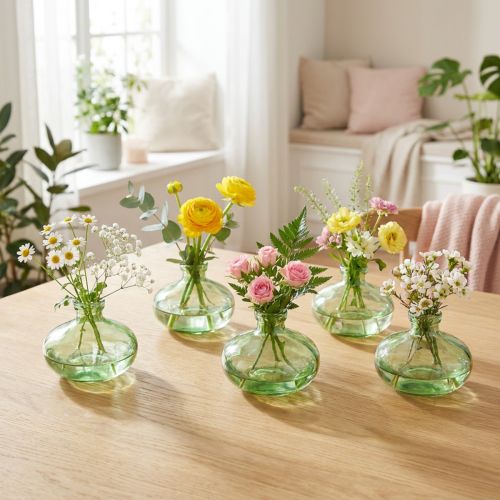 Vaso in vetro verde bulboso mini vasi in vetro Ø9cm H6cm 6 pezzi | Floristik24.it