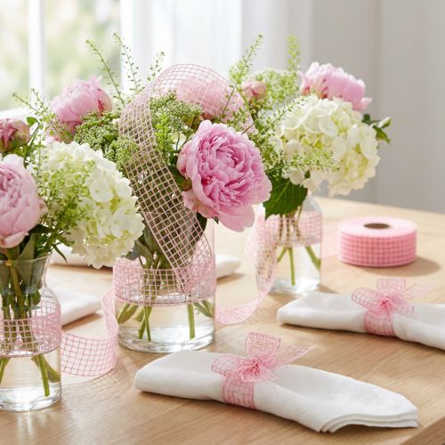 Nastro a griglia 4,5 cm x 10 m rosa | Floristik24.it