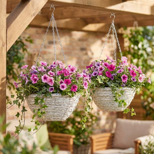 Vaso da fiori sospeso paglia naturale bianco Ø28cm H15cm 2pz | Floristik24.it