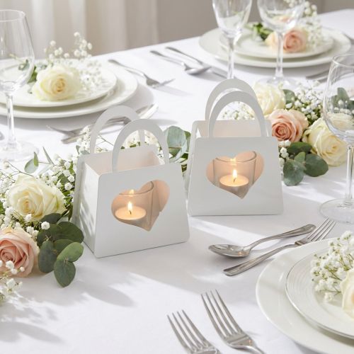 Borsa decorativa in metallo lanterna con cuore bianco H18cm 2 pezzi | Floristik24.it