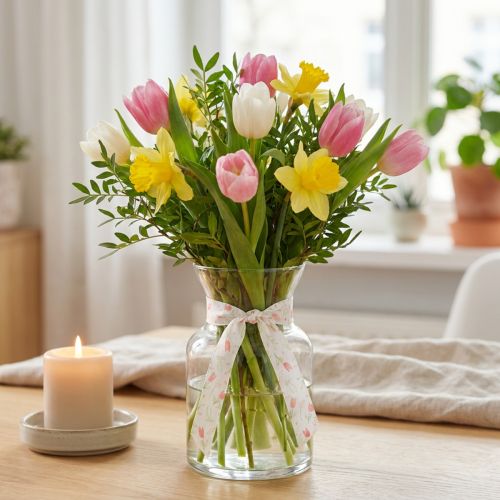 Prodotto Nastro regalo con motivo a tulipano, creativo per occasioni speciali e decorazioni stagionali, largo 2,5 cm, lungo 18 m