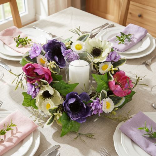Prodotto Ghirlanda di fiori artificiali Anemoni Margherite Viola Bianco Ø25cm