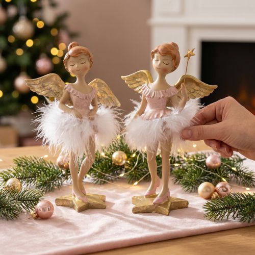 Angelo ballerina decorativo rosa, dorato Ø11,5 H15cm 2 pezzi | Floristik24.it