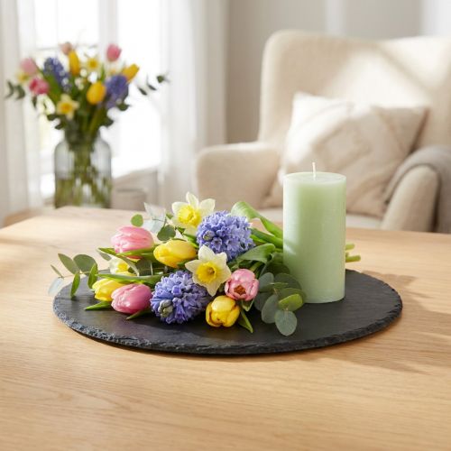 Piatto in ardesia naturale Vassoio rotondo in pietra Nero Ø15cm 6 pz | Floristik24.it