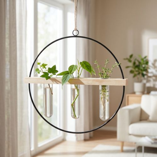 Vaso decorativo a forma di provetta, anello in metallo, nero, sospeso, moderno | Floristik24.it