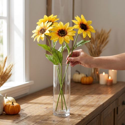 Fiori decorativi girasoli artificiali gialli 79 cm 3 pezzi | Floristik24.it