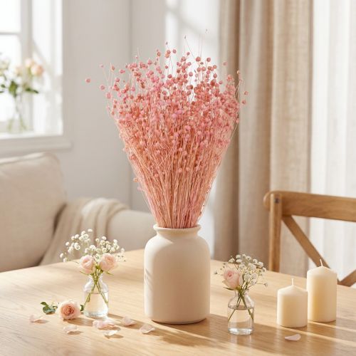 Prodotto Decorazione di erba di lino essiccata rosa chiaro 50-55 cm 80 g decorazione da tavola