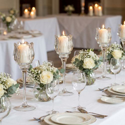 Prodotto Portacandele in vetro a forma di fiore per eleganti decorazioni da tavola, eventi e matrimoni, 22 cm