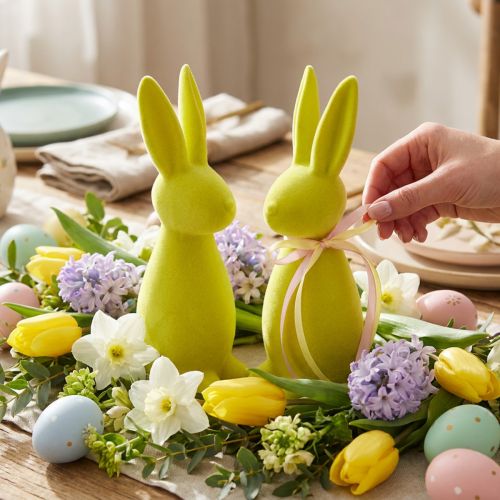 Coniglietti pasquali floccati giallo-verde – 2a scelta – 8×10×29cm 2 pezzi | Floristik24.it