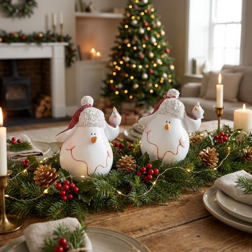Decorazione da tavola Pupazzo di neve con decorazione natalizia con cappello H13 cm 2 pezzi | Floristik24.it