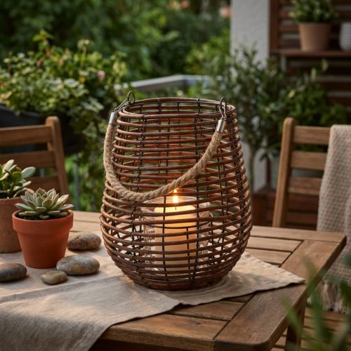 Lanterna decorativa, decorazione candela con manico, lanterna in cestino Ø23cm H27cm | Floristik24.it