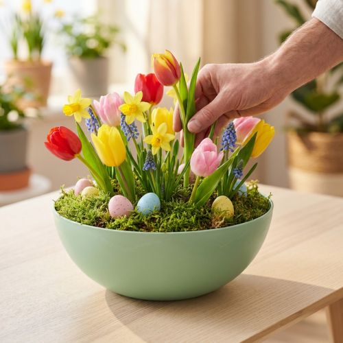Ciotola decorativa verde pastello in plastica da tavola primavera Ø20cm | Floristik24.it