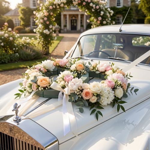 Prodotto Composizione floreale per auto in schiuma doppio anello 55×39 cm H6 cm 1 pezzo