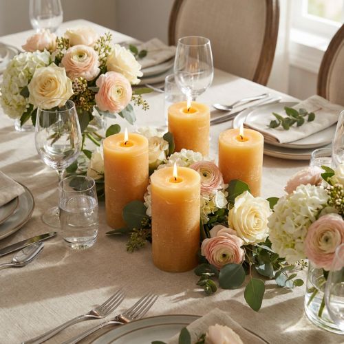 Set di 4 candele a colonna color miele, 70x120 mm - Candele decorative per decorazioni da tavola, matrimoni e celebrazioni | Floristik24.it