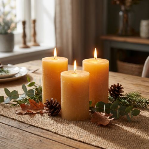 Candele a colonna colorate, color miele, 60×100 mm, 4 pezzi - Decorazione naturale per la tavola | Floristik24.it