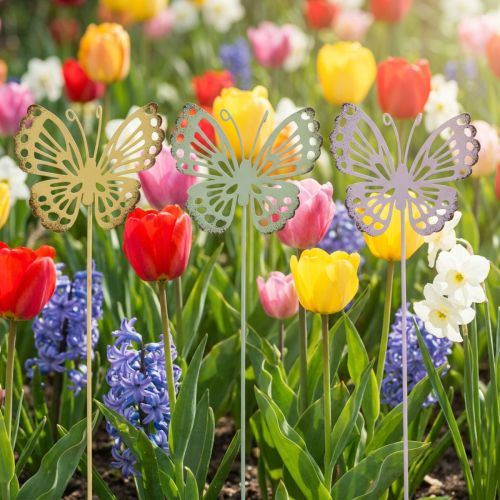 Paletto da giardino farfalla in metallo tricolore L25cm 6 pezzi | Floristik24.it