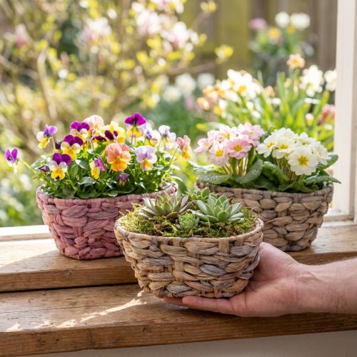Cesto per piante cesto di alghe marine fioriera in giacinto d'acqua ovale 20,5 cm 3 pz | Floristik24.it