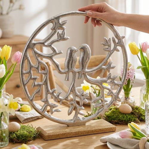 Decorazione da tavola primavera, anello decorativo uccello deco argento H37.5cm | Floristik24.it