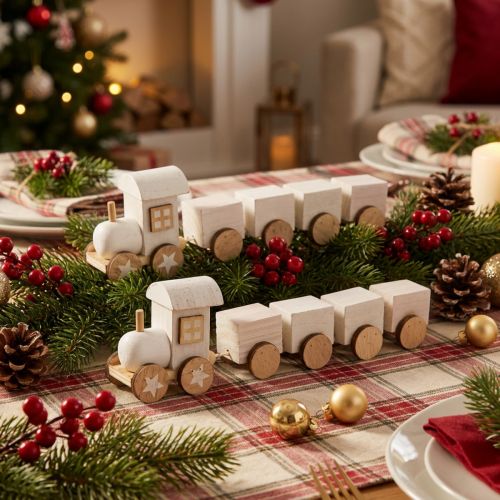Trenino in legno deco Trenino di Natale bianco L20cm H6cm 2pz | Floristik24.it