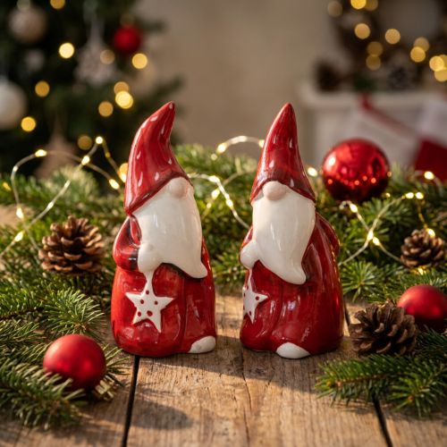 Figura di Babbo Natale Nicholas rosso, ceramica bianca H13,5 cm 2 pezzi | Floristik24.it