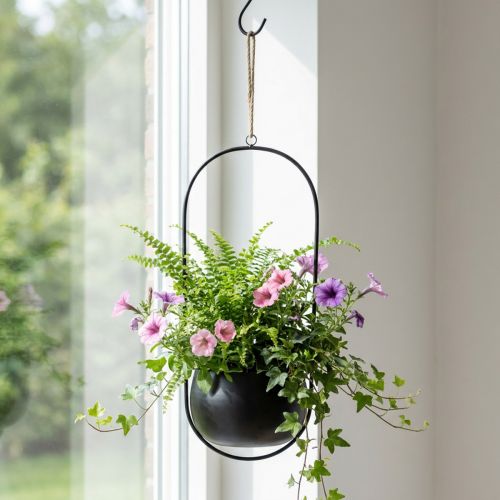 Cesto sospeso Cesto sospeso in metallo fiori zinco nero Ø15cm | Floristik24.it