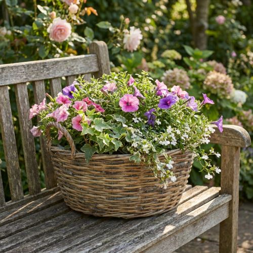 Grande cesto di vimini con manici, bianco naturale, fioriera XL in stile country, cesto decorativo per piante e contenitori, Ø51cm | Floristik24.it