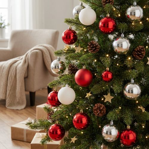 Palline di Natale miste bianco, rosso, argento Ø5,5cm 30 pezzi | Floristik24.it