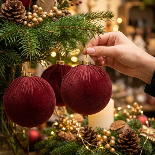 Prodotto Palline di Natale, effetto velluto rosso, da appendere, 15 cm, 3 pezzi