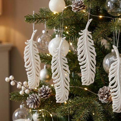 Piume da appendere, decorazione albero di Natale, piume decorative con glitter, matrimonio bianco L19cm 12pz | Floristik24.it