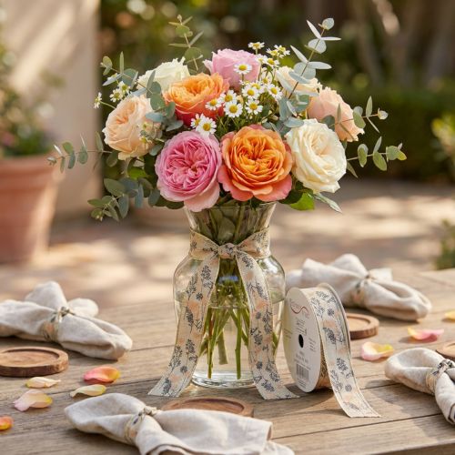 Nastro decorativo erbe e foglie nastro di lino naturale 25mm 18m | Floristik24.it