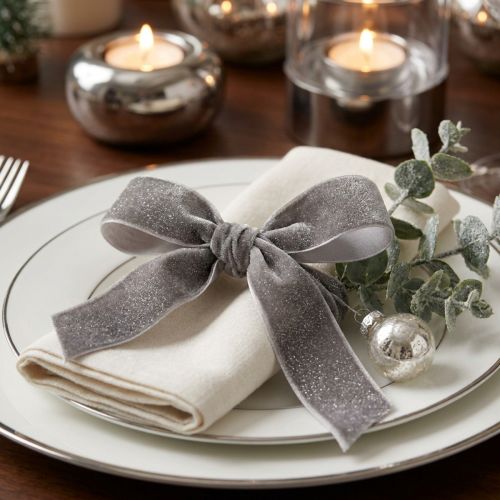 Nastro di velluto con nastro decorativo glitterato velluto grigio argento 20mm 10m | Floristik24.it