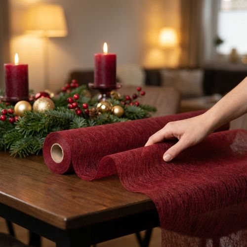Prodotto Dekovlies runner da tavolo in pile runner da tavolo rosso bordeaux 23 cm 25 m