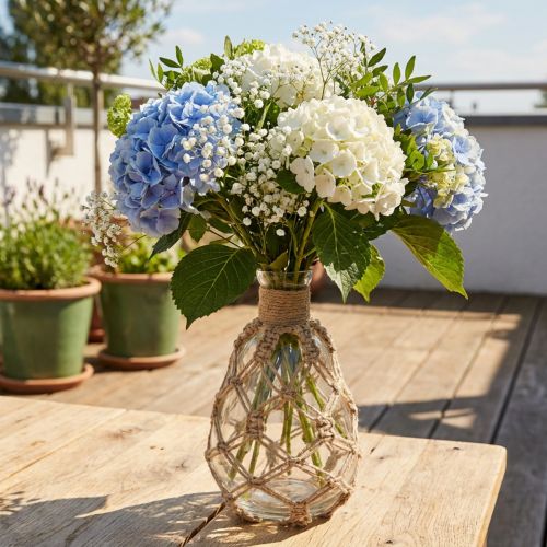 Prodotto Vaso in vetro macramè iuta naturale estivo marittimo Ø11cm H19,5cm