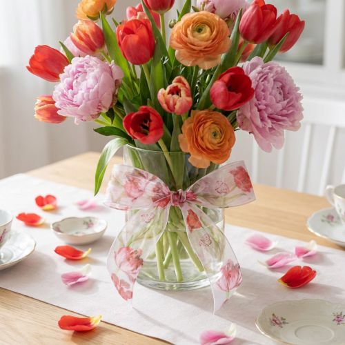 Prodotto Nastro di organza nastro di chiffon pappagallo tulipani rossi 40mm 18m