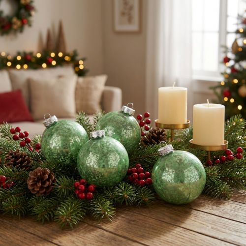 Palla di Natale, decorazione per albero di Natale, palla di vetro verde marmorizzato H6,5cm Ø6cm vero vetro 24 pz | Floristik24.it