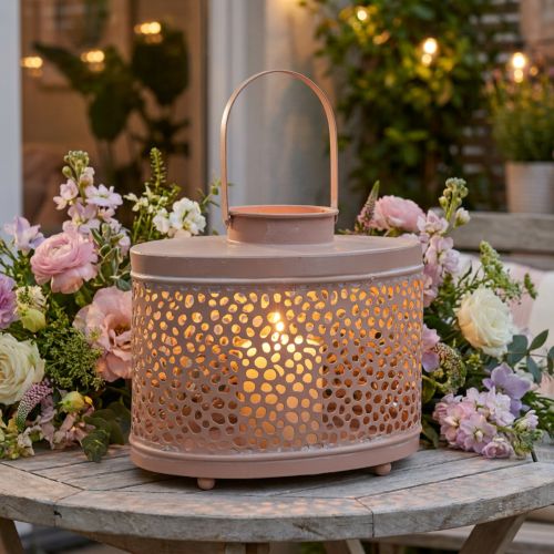 Lanterna decorativa lanterna ovale rosa decorazione da tavolo in metallo 27×16×23cm | Floristik24.it