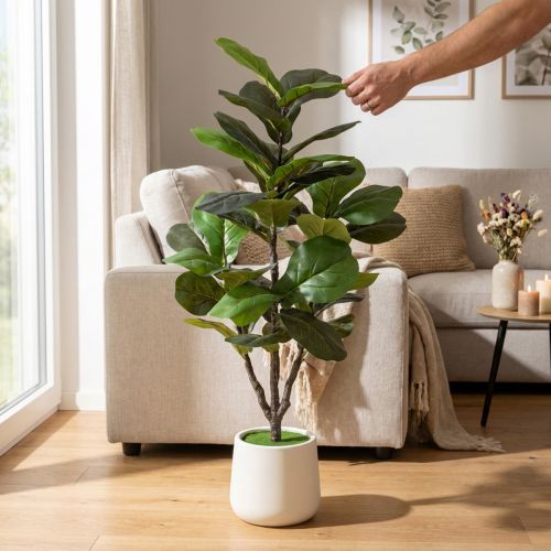 Prodotto Ficus lyrata artificiale, 120 cm, decorativo per soggiorno